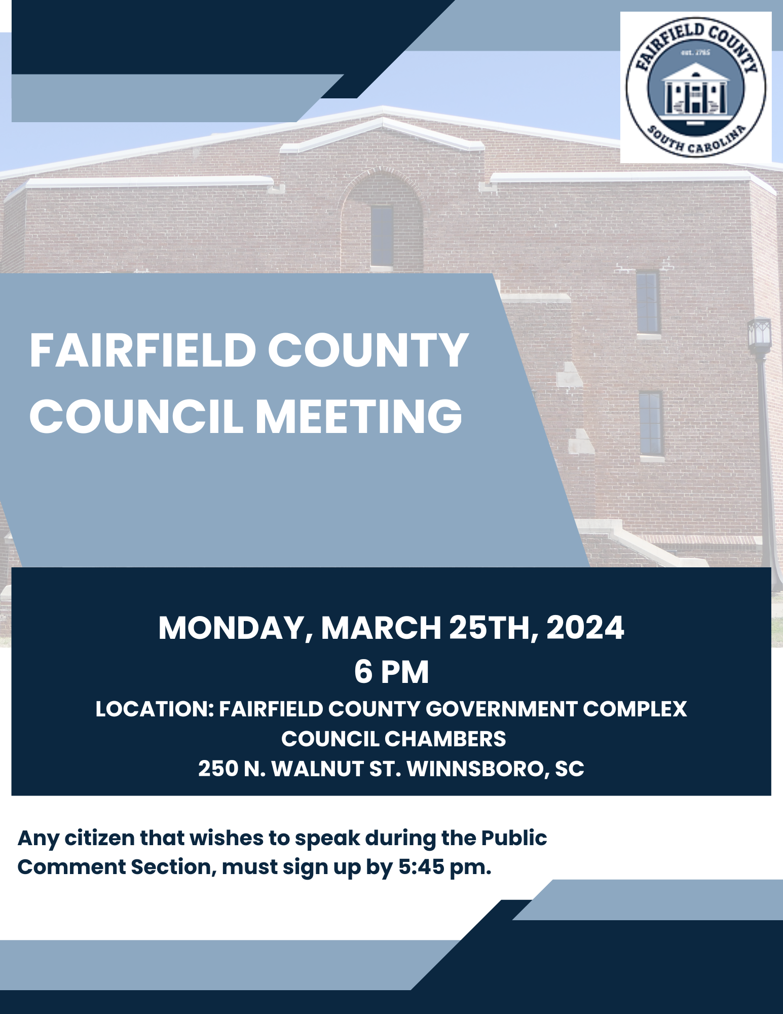 Featured image for Fairfield County Council Meeting 3.25.2024