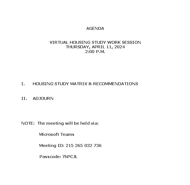 Featured image for Virtual Housing Study Meeting Agenda