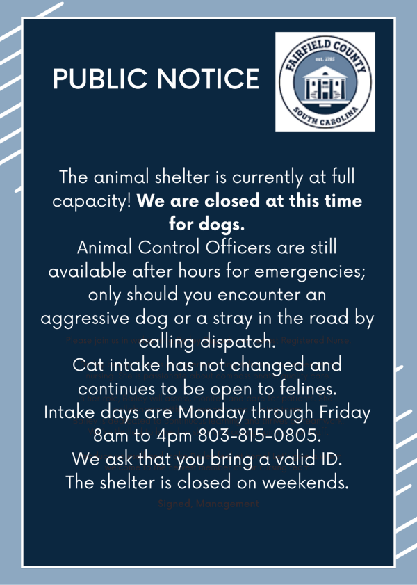 Image for Public Notice: Fairfield County Animal Shelter