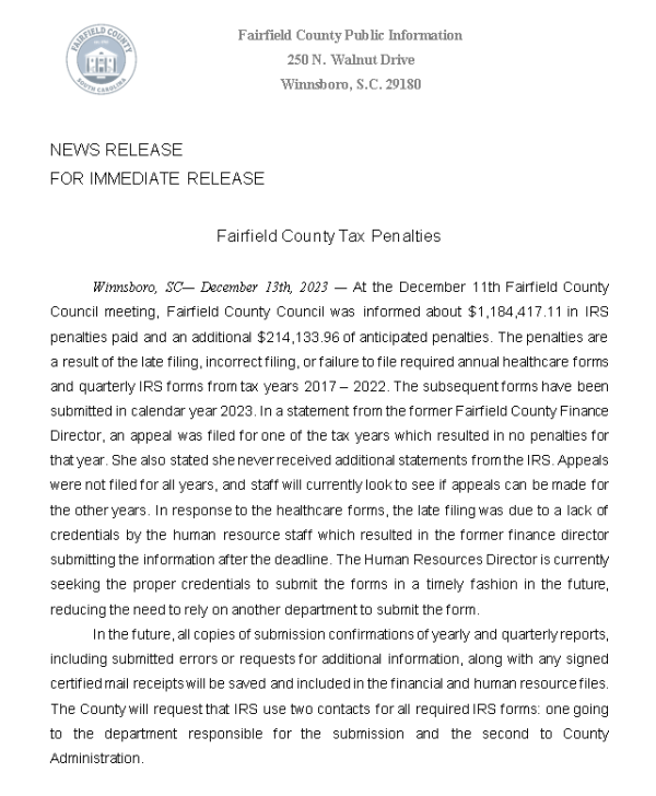 Image for Fairfield County Tax Penalties Statement